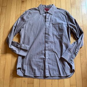 Alfani mens casual small plaid dress button down shirt cotton LARGE smoky purple